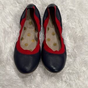 Boden Leather Hettie Flexi Ballerina Flat in Navy and Post Box Red Sz 40 1/2
